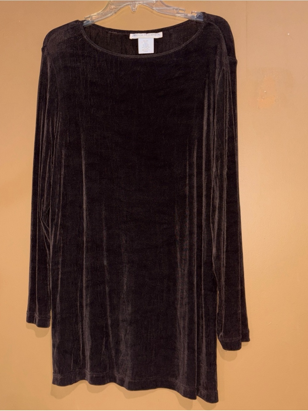 HC841. Jessica Holbrook QVC Velour Shirt Top Long Sleeve Brown  Size Large